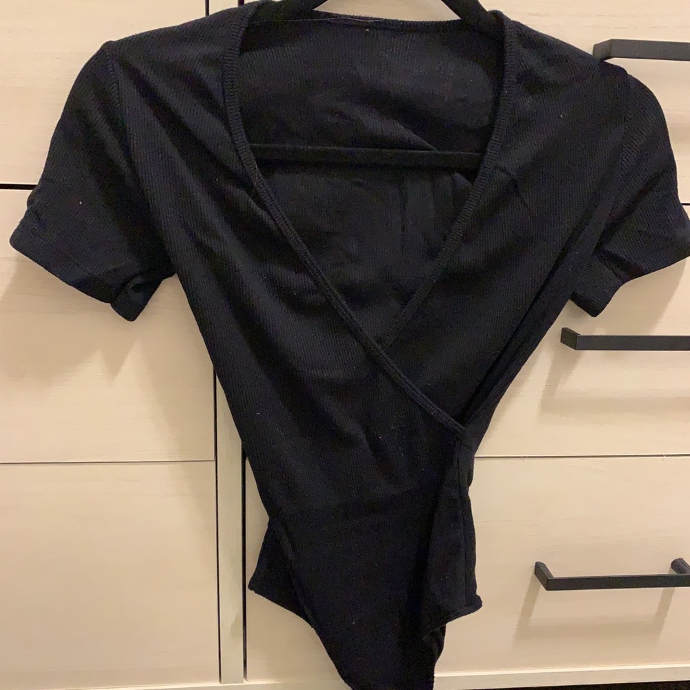 Brandy Melville Ribbed V-Neck Wrap Bodysuit